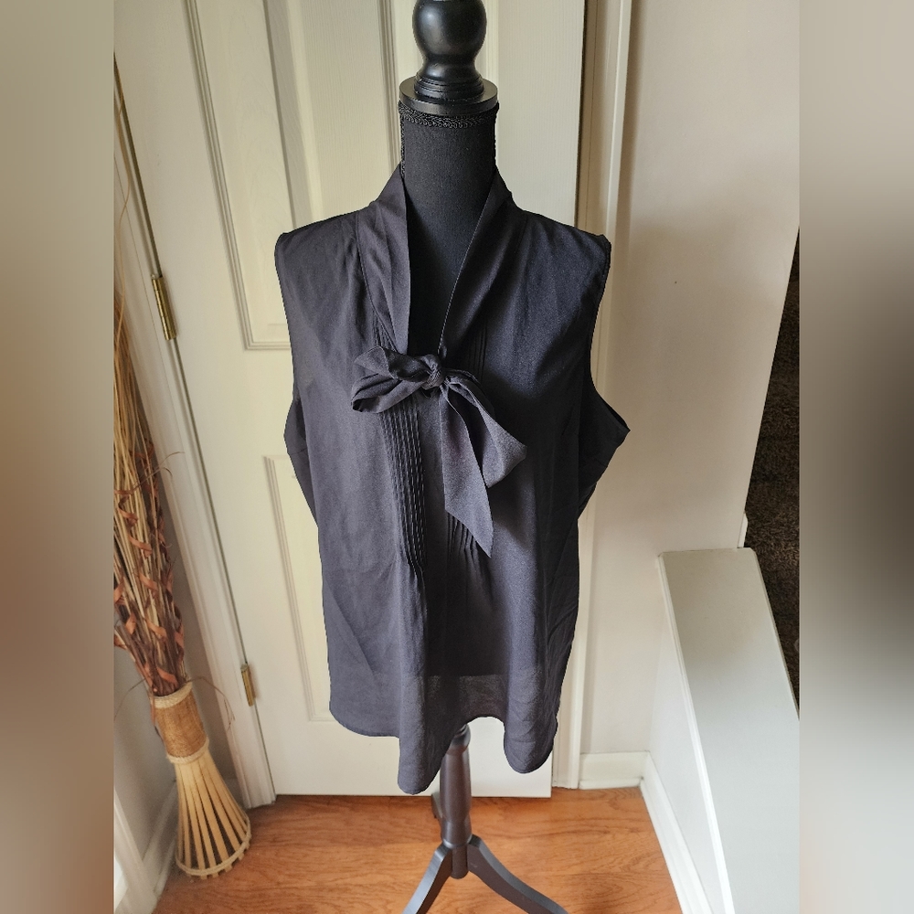 Black tie neck blouse